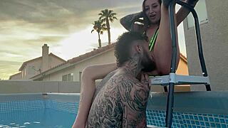 Pool boy, you like teasing my tattooed ass before rough outdoor doggystyle, ass licking, and spitting on my wet pussy?