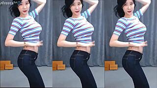 cute korean bunny dance hides her big tits bounce