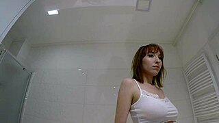 redhead coed flashes pussy ass no panties bathroom
