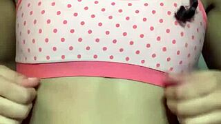 Extra tiny barely legal teen hides puffy pussy and small tits in panty bank