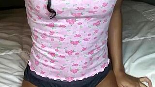 Extra tiny barely legal teen hides puffy pussy and small tits in panty bank