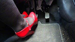 Redhead Slut Pedal Pumps Heels In Hidden Cam Car To Office