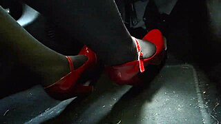 Redhead Slut Pedal Pumps Heels In Hidden Cam Car To Office