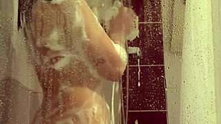 Stepsister's pierced nipples and tight pussy exposed in hidden shower cam