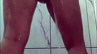 shower bath makes me rub huge tits to wild orgasm!