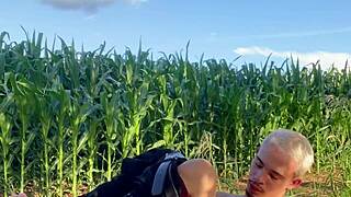 guy shoves whole corn deep into hetero girl's stretched asshole