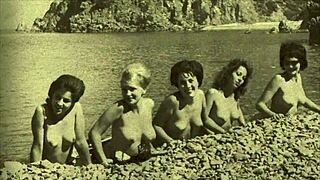 Vintage Nudists on Retro Beach