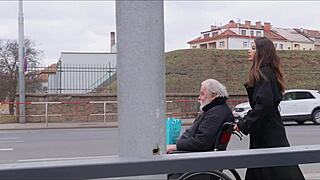 young wife gifts old husband by fucking smooth young guy while he watches
