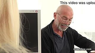 Blonde teen secretary, ever fucked by horny old man boss in office doggy?