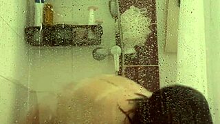 Stepsister's pierced nipples and tight pussy exposed in hidden shower cam