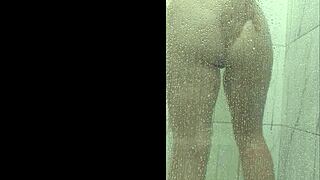 shower bath makes me rub huge tits to wild orgasm!