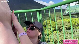 pretty blonde girlfriend flashes tits then fucked rough outdoors as public slave