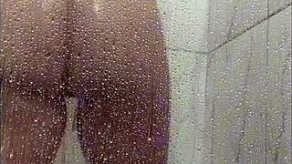 shower bath makes me rub huge tits to wild orgasm!