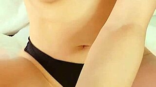 Adorable asian teen vibrates tight pussy dirty talking to cum
