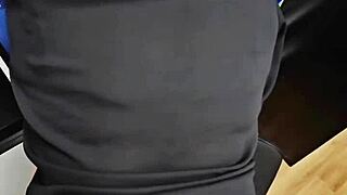 French amateur wife in lingerie gets office pounding by fan's massive cock