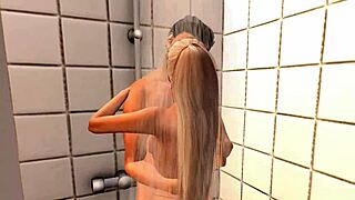sensual shower with natural tits and bent over action