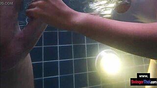 Thai teen gf sucks and fucks in pool