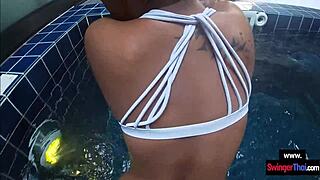Thai teen gf sucks and fucks in pool