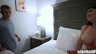 Stepson parker sims enjoys sucking and fucking his stepmom savanah storms tits and pussy