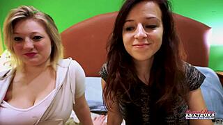 petite blonde faith and busty brunette katie deepthroat a dick