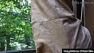 vicky vette pleasing her sweet pussy wearing a sexy costume outdoors