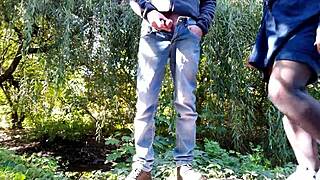 curvy milf jerks dick outdoors