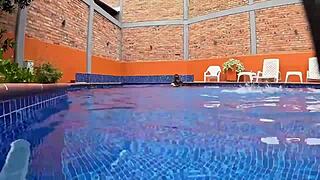 caught horny stranger in pool with huge ass and rammed
