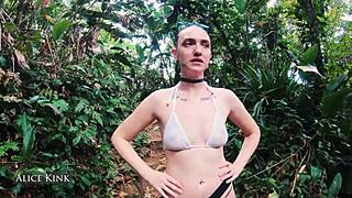 Alice strips micro bikini at beach