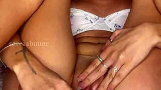 the tall blonde brazilian strokes her pussy until she cums hard
