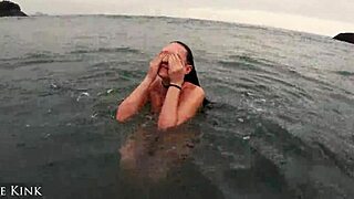 Alice strips micro bikini at beach
