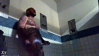 White tattooed prisoner masturbates his big cock. He gets a wet cumshot in prison
