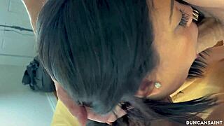 Sloppy Deepthroat Queen Spits On Lover Cock For Tease