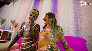 Heavily tattooed babes share bbc and white cock in group mayhem