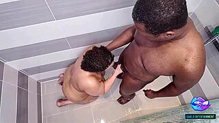 Black Booty Sloppy Queen Gives Shower Sex Fuck