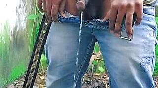 Outdoor tiny 18+ clit pissing and showing off feminine sissy body