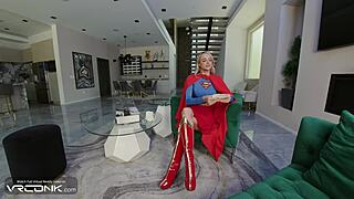 Does busty blonde supergirl fuck in heels in dc comics cosplay parody