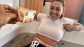 wet clothed sex with hot tall brunette teen waitress