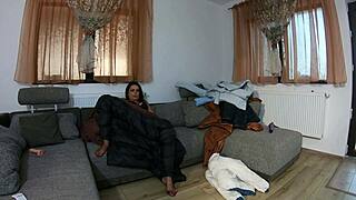 Curvy housewife masturbates in fluffy down jackets with dirty talk