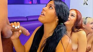 3 girls having fun with a big cock