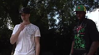 Sexy girl with big tits fucked in outdoor threesome