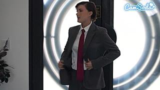 hot sex lesbian boss in business suit fucks her secretary before office dinner party