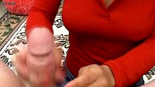 Clothed Babe Sucks Cock Eagerly