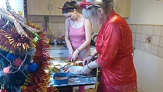 Erotic new years eve cooking in a thong and beautiful lingerie