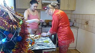 Erotic new years eve cooking in a thong and beautiful lingerie