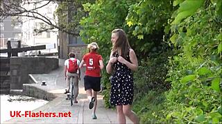 sexy teen laura flashes her small tits outdoors in public