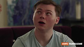 A redhead with big tits gets filthy in a secret three way