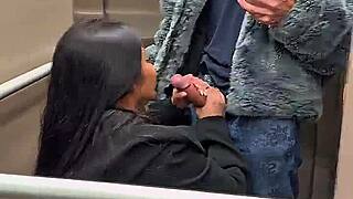 Blowjob fuck squirt and cum face in the elevator with chris diamond