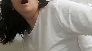 Mom gets fucked by surprise and creampied standing in bathroom