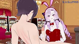 Nui sociere and hyakumantenbara salome share intense bunny girl moments in hentai