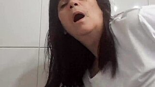 Mom gets fucked by surprise and creampied standing in bathroom